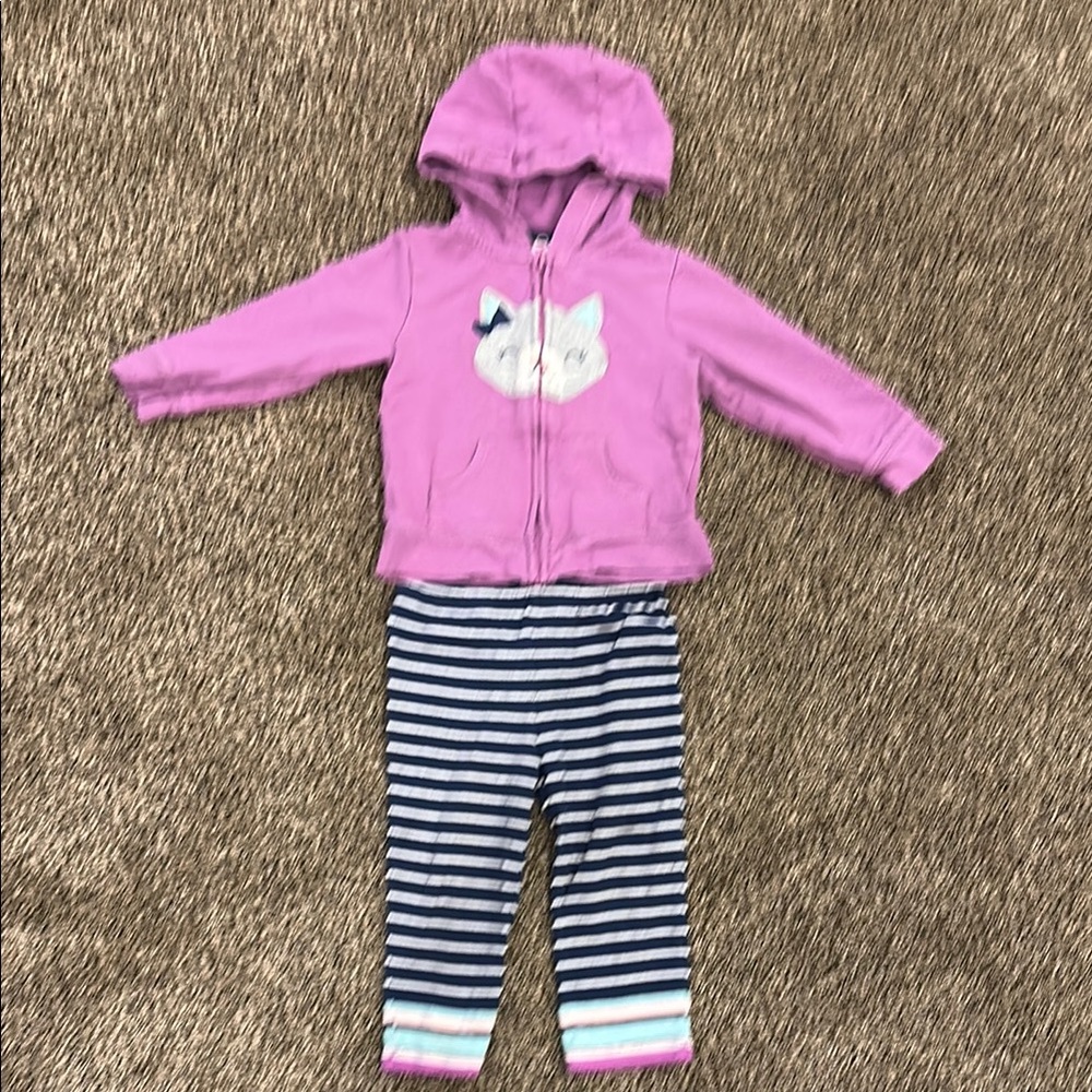 Purple Hoodie and Striped Pants Set